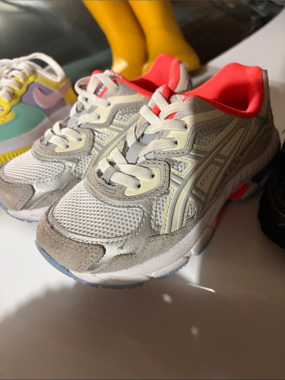 ASICS Kids Sneakers in White, Gray and Coral